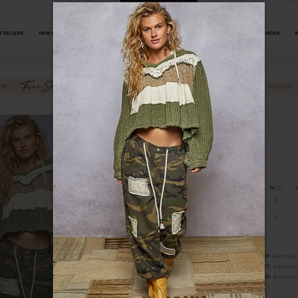 POL “ Daisy 2 “ POL V-Neck Textured Denim Hoodie Top 24AB - Picture 6 of 6